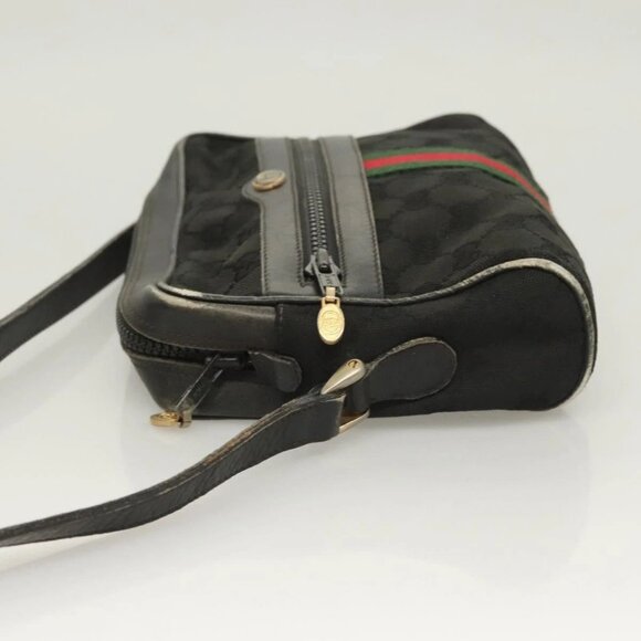 GUCCI GG Canvas Web Sherry Line Shoulder Bag Black Gold Red 010 378 Auth 129553 - Picture 6 of 16